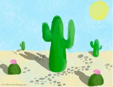 Desert Cacti Reverse Coloring Page